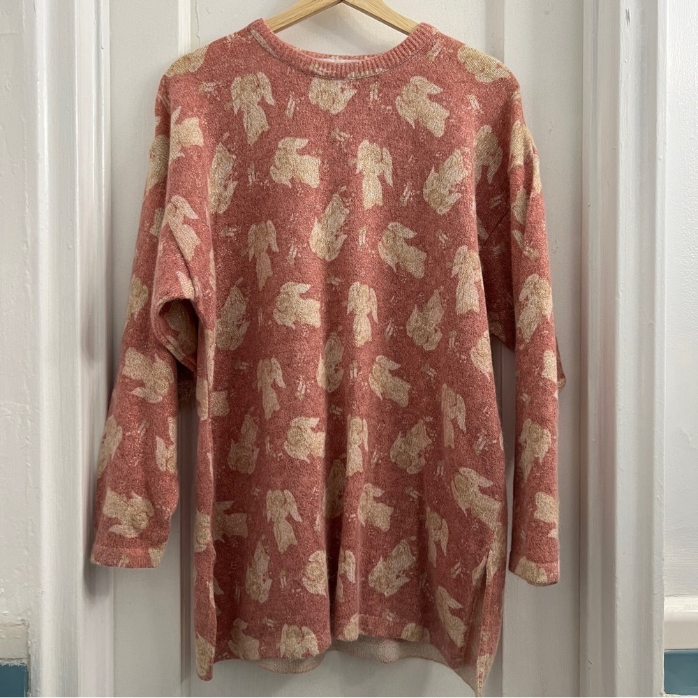 GABRIELLA T.‎ Italian Made Pink Angel Print Wool Blend Sweater Tunic Vintage, L